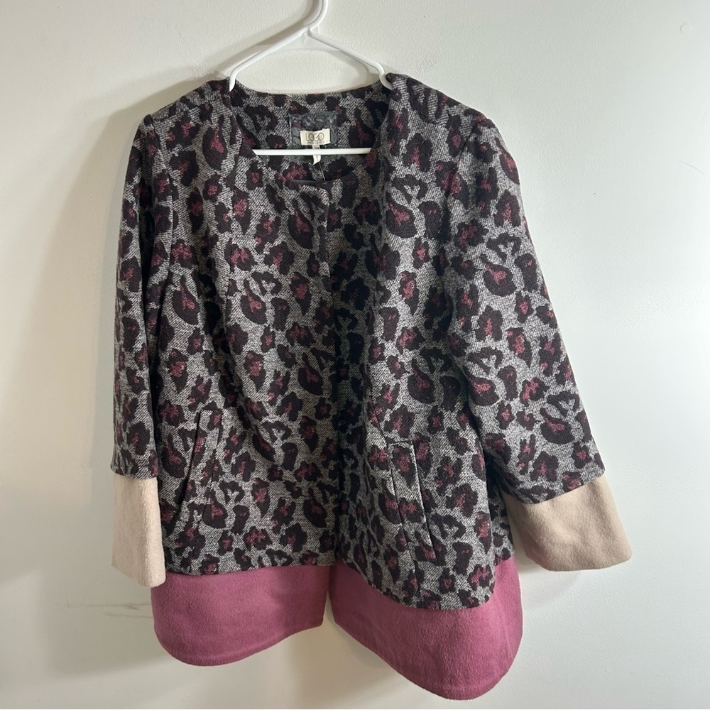 Logo Lori Goldstein Leopard Prink Pink Coat Cape Sz 18W Gray Pink Women’s